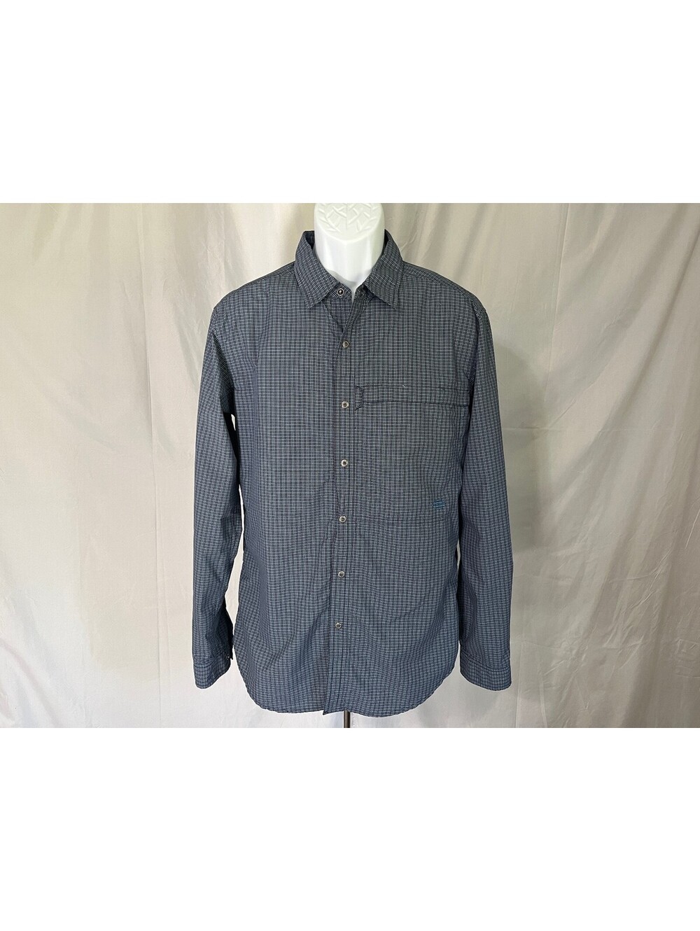 ExOfficio Men's Blue White Plaid Vented Long Sleeve Hiking Fishing Shirt M